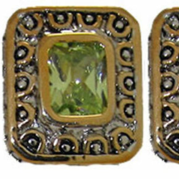 CZ cable earring green white18 kt yellow gold NWT - Picture 2 of 2